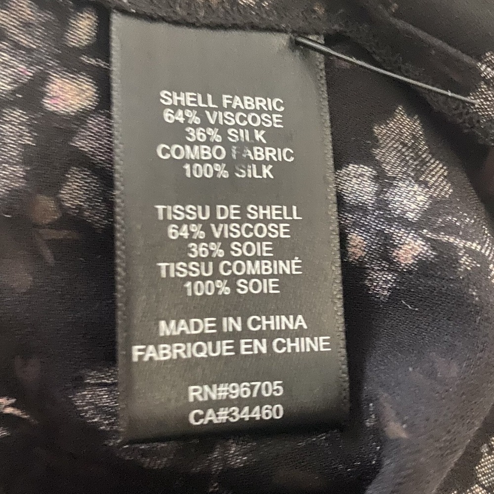Rebecca Taylor Silk Blend Floral Burnout Blouse Black Pink Drawstring Top 2 - Picture 7 of 9